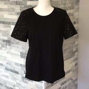 J. Crew Black Top With Black/Gold Sleeves Size M